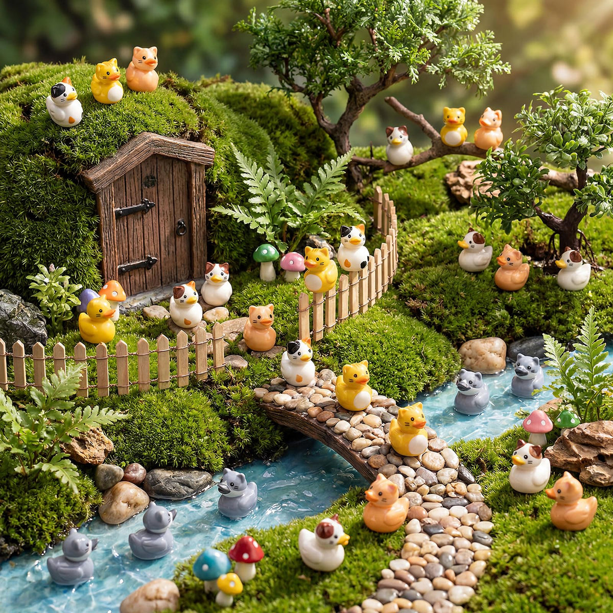 Novabright tiny cat duck sculpture suitable as cake toppers and fairy garden accents