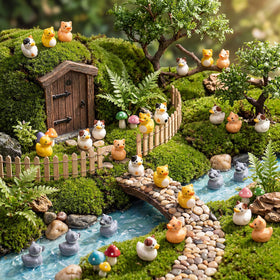 Novabright tiny cat duck sculpture suitable as cake toppers and fairy garden accents