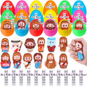Novabright mini Jesus squeeze figures inside colorful Easter eggs for hunts