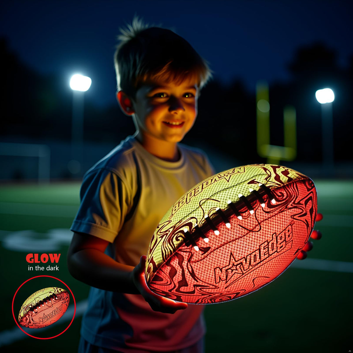 NovaEdge glow football inflated with pump ready for outdoor practice