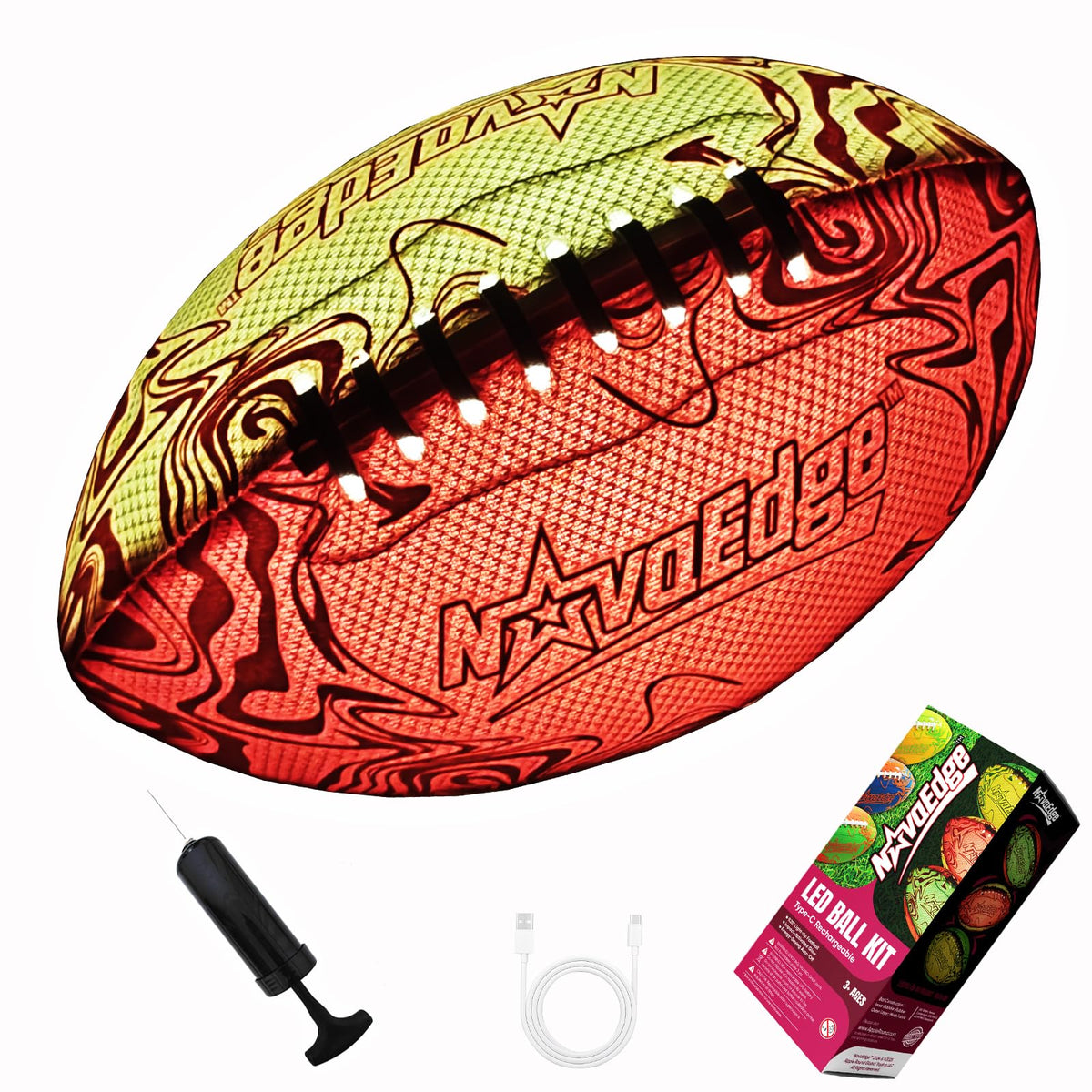 NovaEdge glow football front view showing bright LED glow for night play