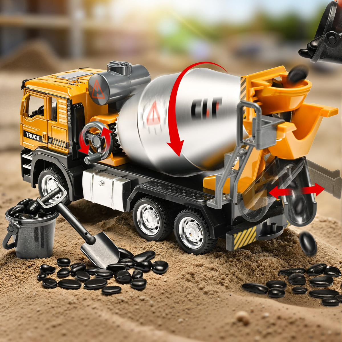 NOVAFUSION cement-mixer-truck-drum rotates to simulate mixing for pretend-build projects.