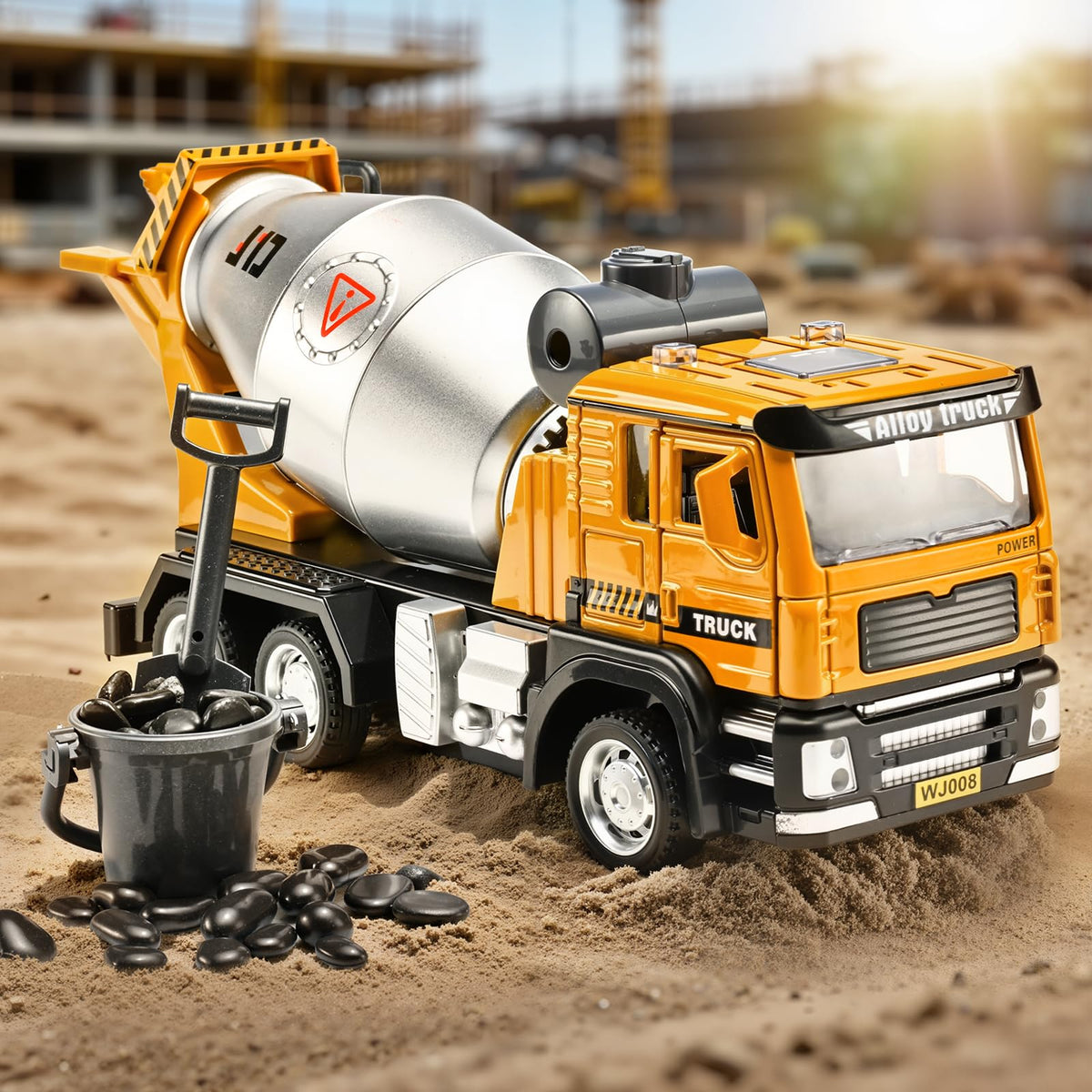NOVAFUSION cement-mixer-dump-chute adjustable directs pretend material flow.