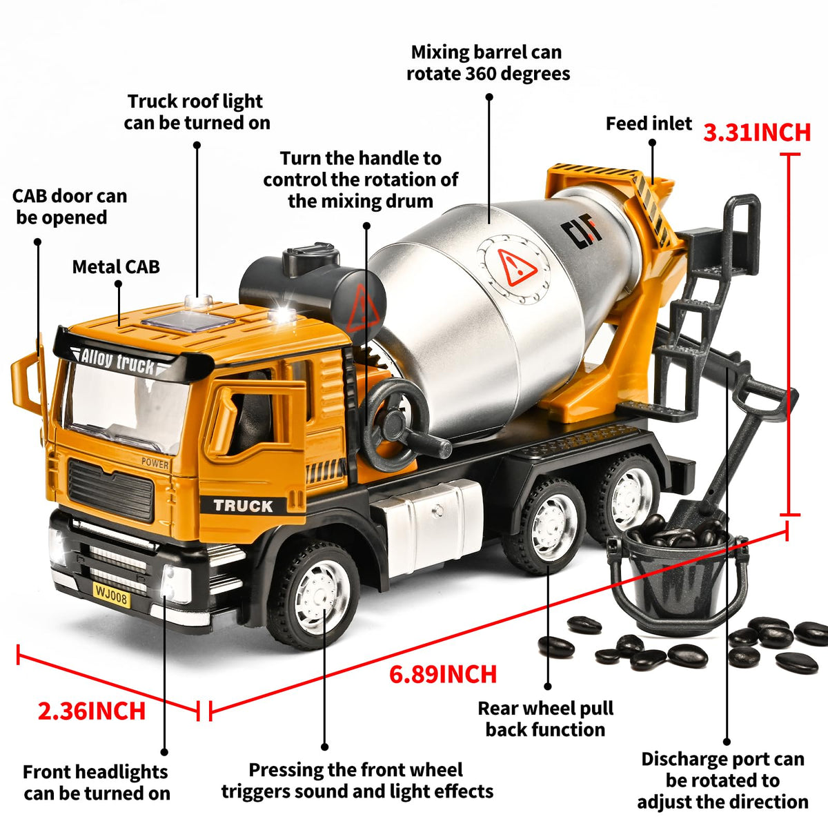 NOVAFUSION cement mixer truck toy lights and sounds engage children.