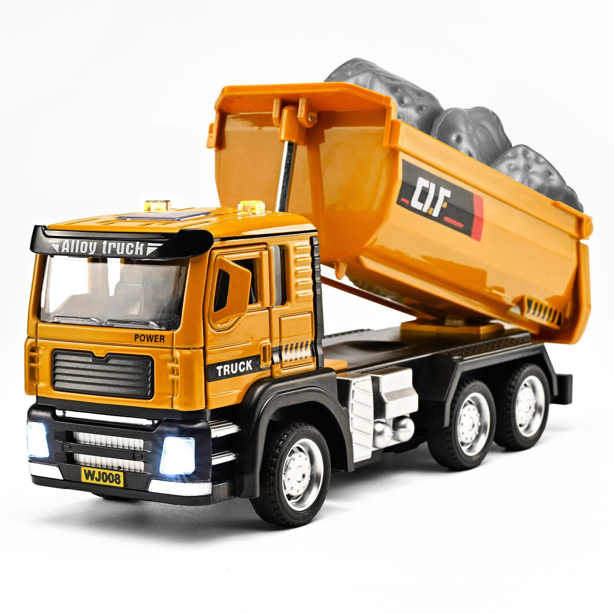 NOVAFUSION dump truck toy with metal cab for durability and realism.