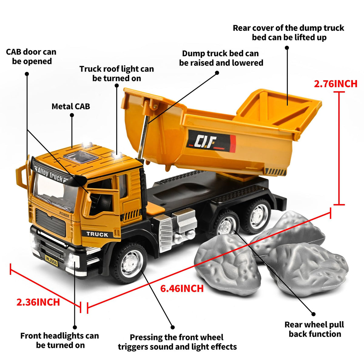 NOVAFUSION dump truck toy with pull-back function for quick, exciting play.