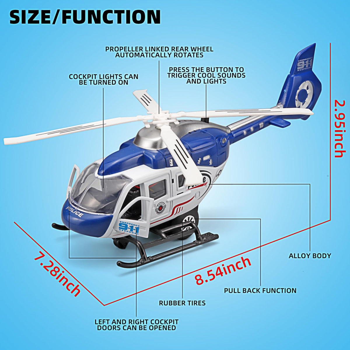 NOVAFUSION Kids Helicopter Blue cockpit detail enhances realistic pretend flights.