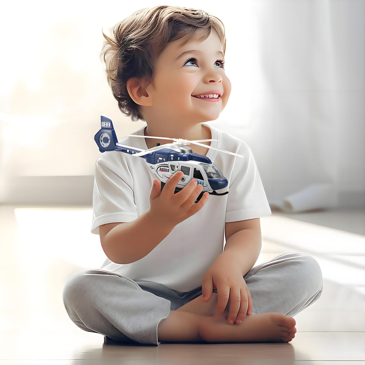 NOVAFUSION Kids Helicopter Blue lights and sounds captivate during imaginary missions.