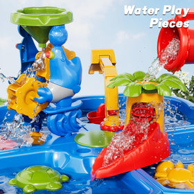 Novaluki sand and water table in backyard setup for quick fun