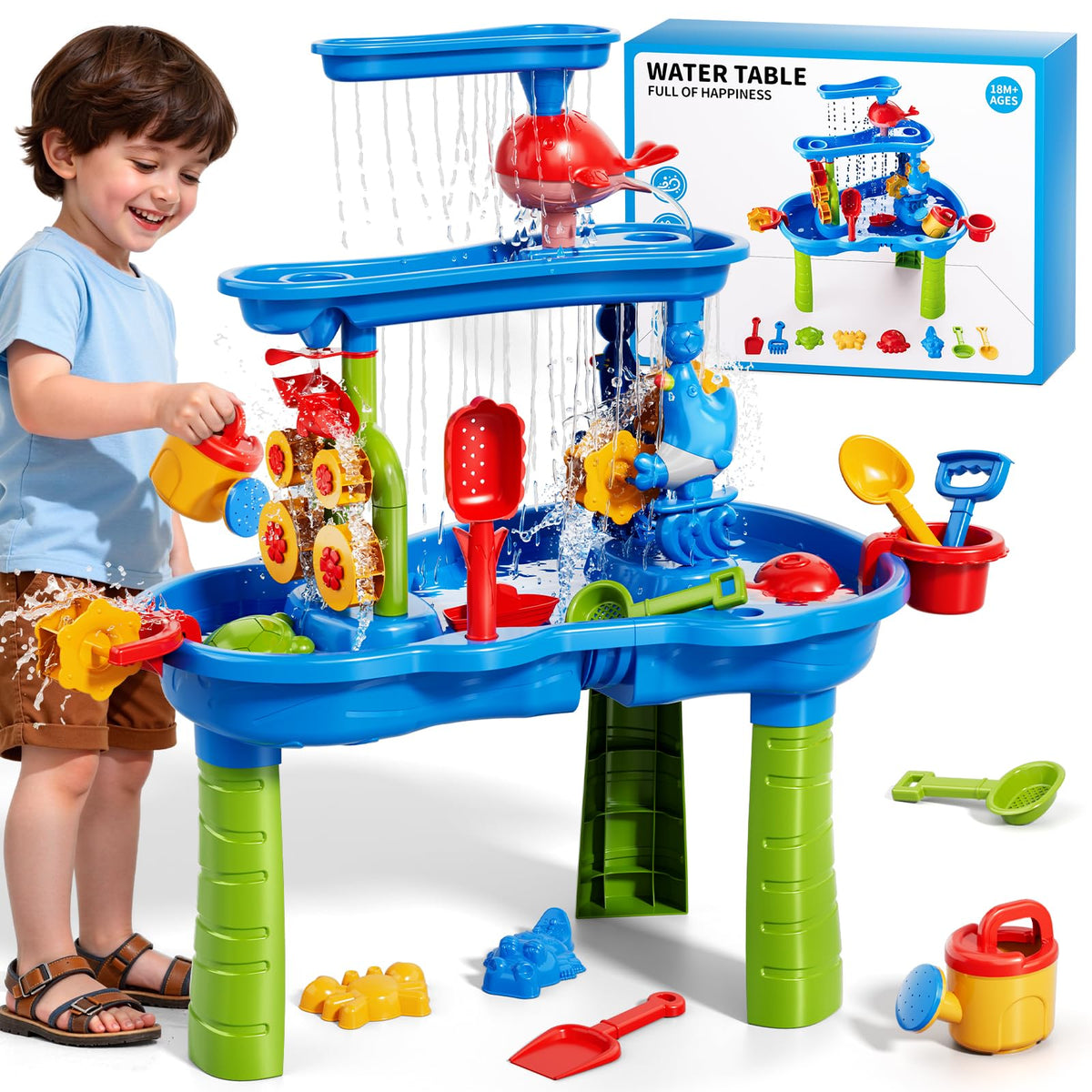Novaluki sand and water table with a 3-tier setup for beach-style sensory play.