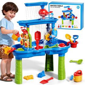 Novaluki sand and water table with a 3-tier setup for beach-style sensory play.