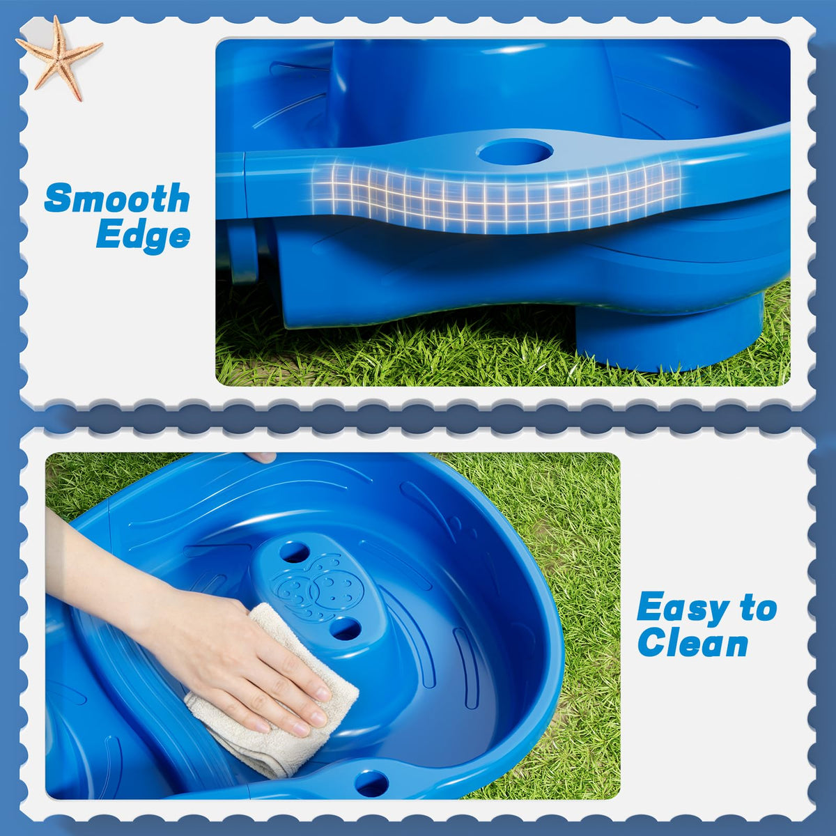 Novaluki sand-water-table with smooth edges and safe materials for toddlers.