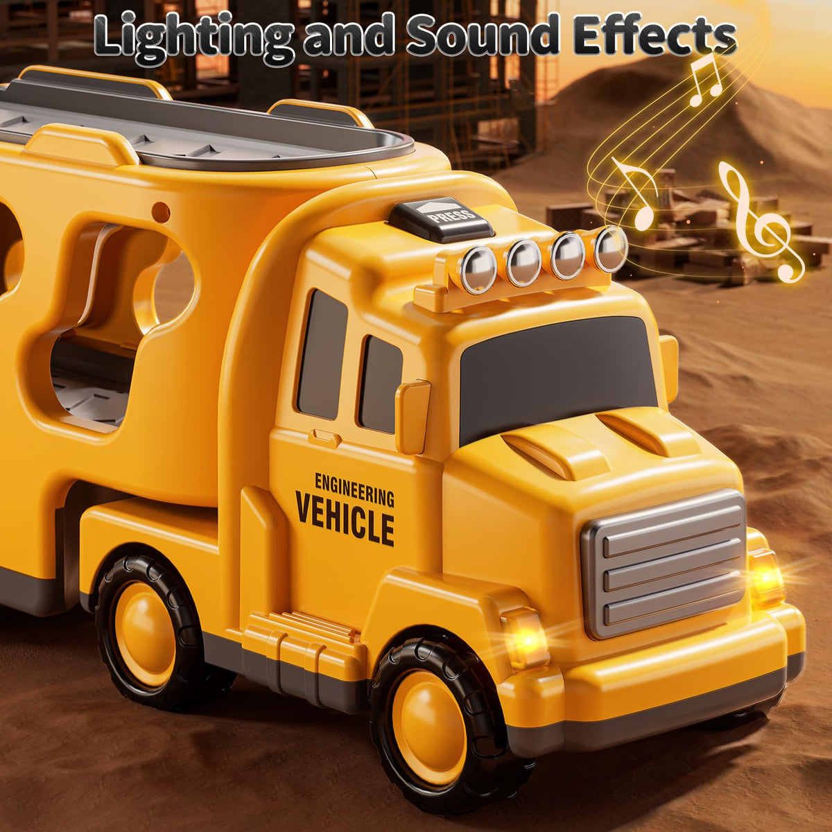 Novaluki tailgate-action transport truck allows easy vehicle loading for dynamic play.