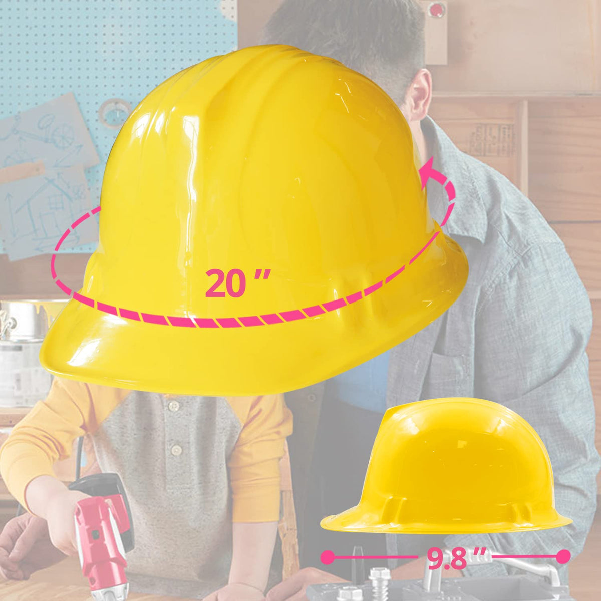 Kids wearing yellow construction hats, perfect as a party prop