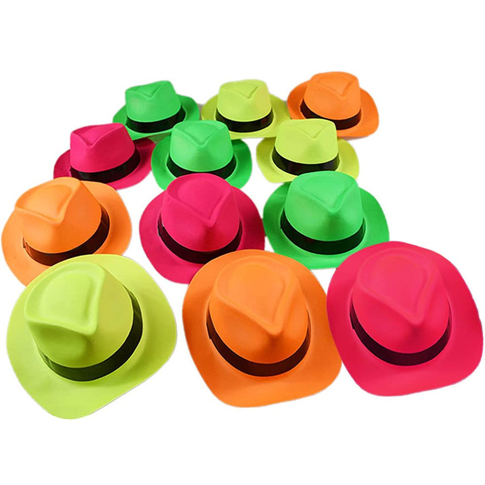 Novelty Place neon party hats glow under UV light for vibrant events.
