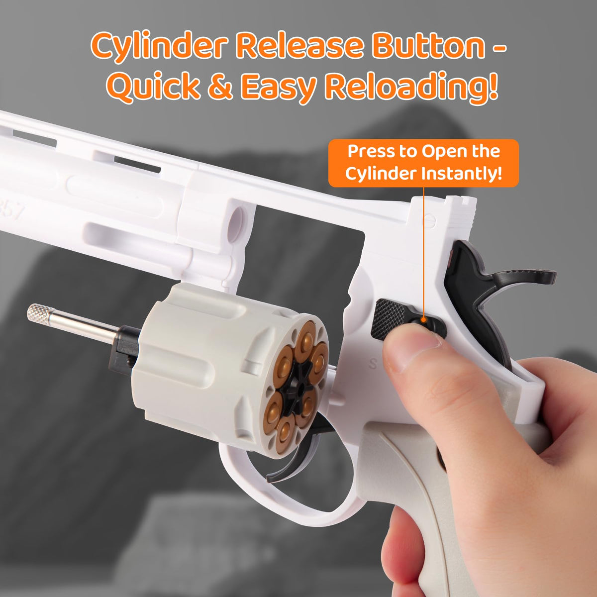 NOVOCA 357 full-size toy revolver cylinder in action for quick reload