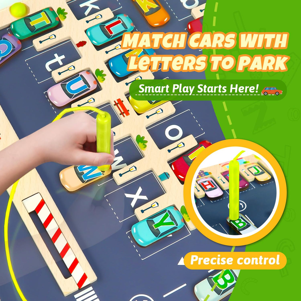 NOWRICH magnetic alphabet maze board side angle highlights its wooden frame and smooth edges for safe handling.