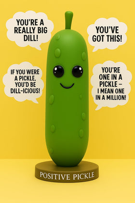 NPW Dillon the Positive Pickle push button activates uplifting phrases.