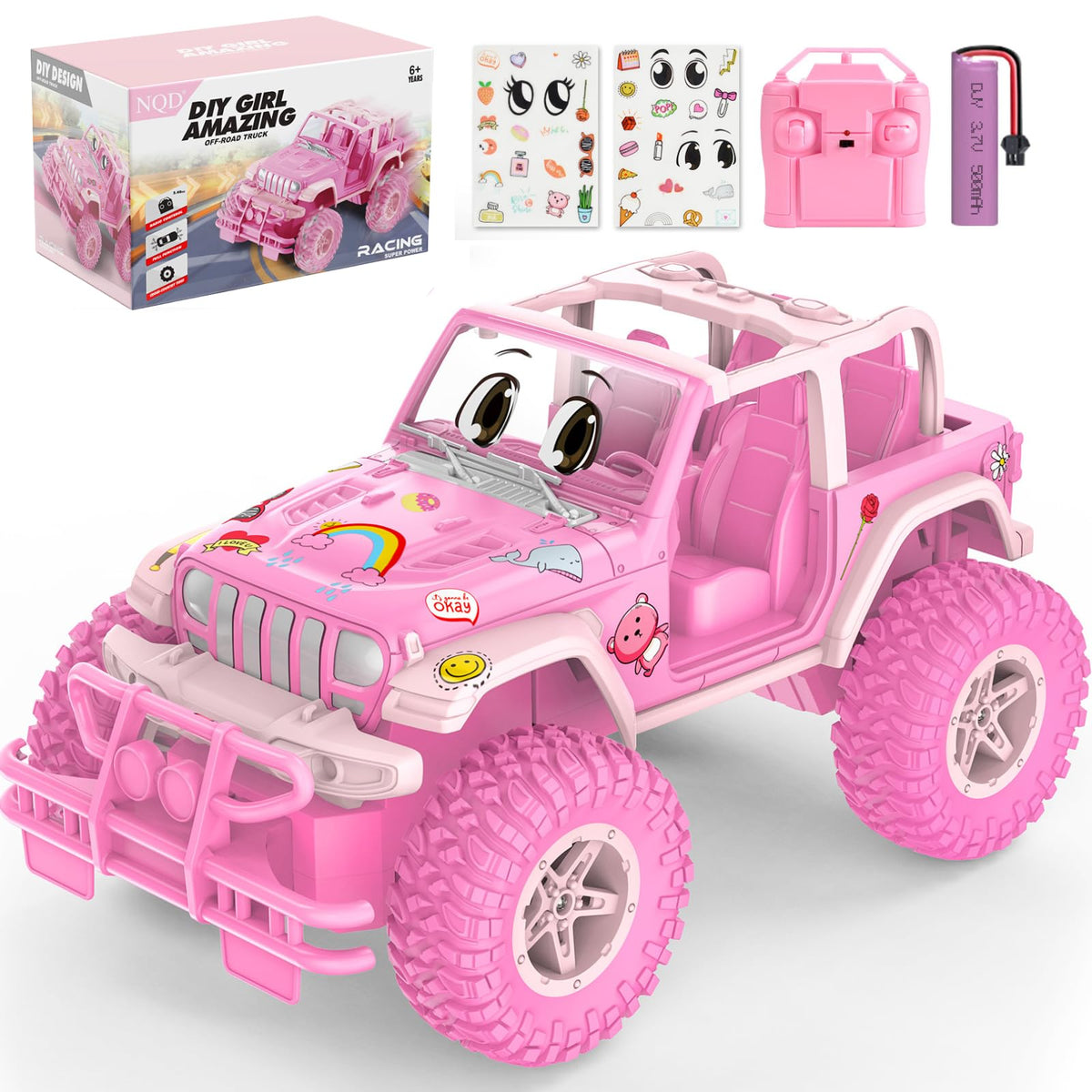 NQD remote control car with pink shell ready for creative sticker customization