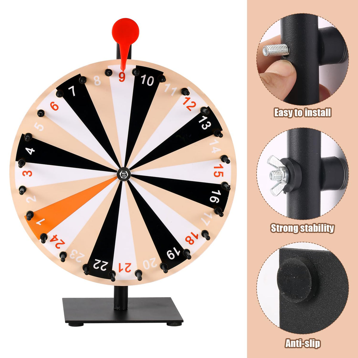 NQEUEPN heavy-duty metal stand keeps the wheel balanced during spins.