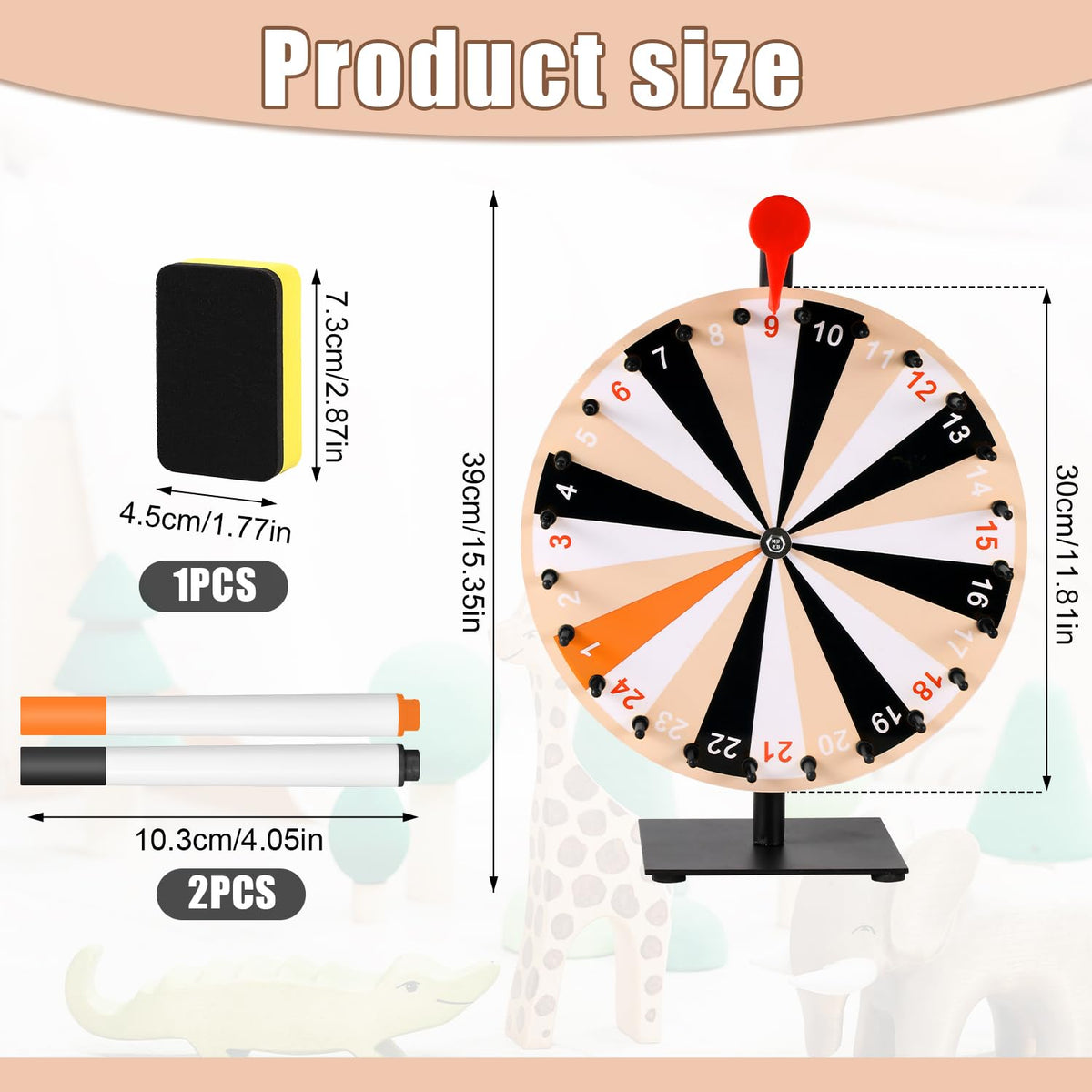 NQEUEPN prize wheel face with 24 colorful slots for events.