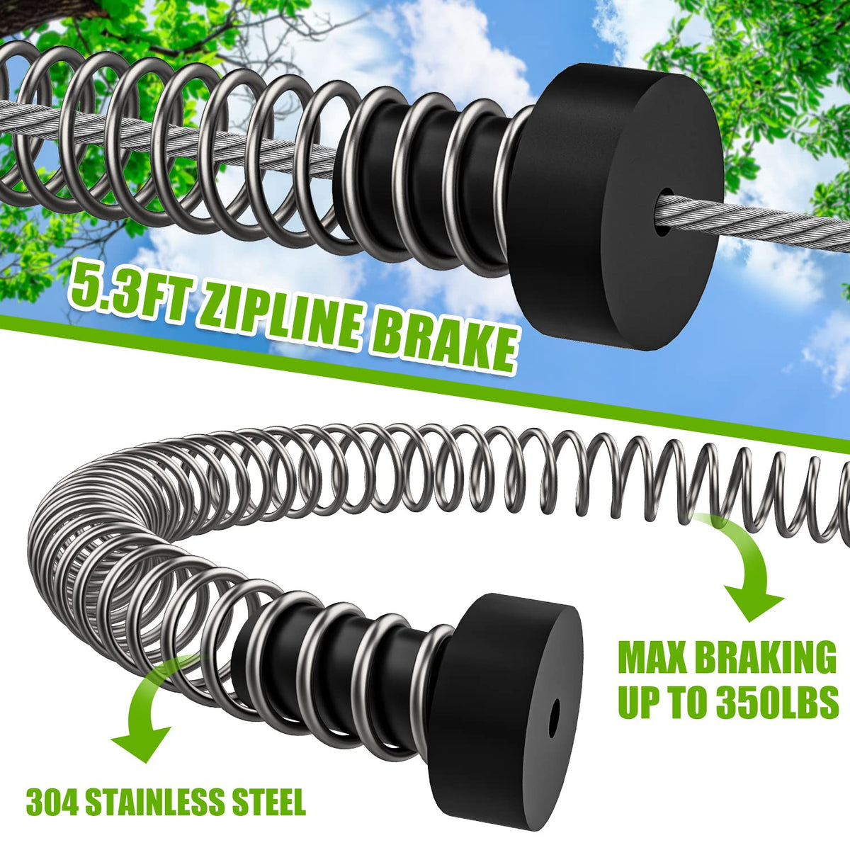 NTR zipline brake compatibility with 3/16–3/8 inch cables