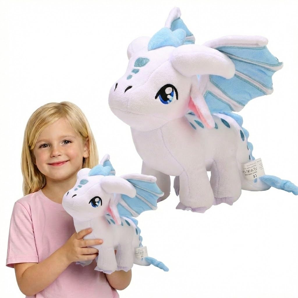 NTSPFU Wings of Fire dragon plush on display shelf, cozy decor and companion