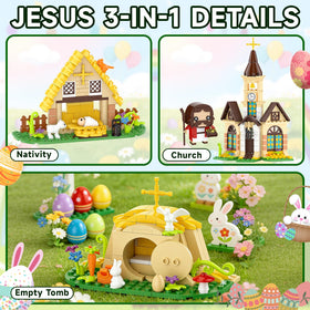 Nubee Church scene blocks promote faith-based play and classroom-style learning.
