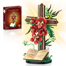 Nubee Jesus Cross Flower Building Set showing a vibrant cross centerpiece for home or church decor.