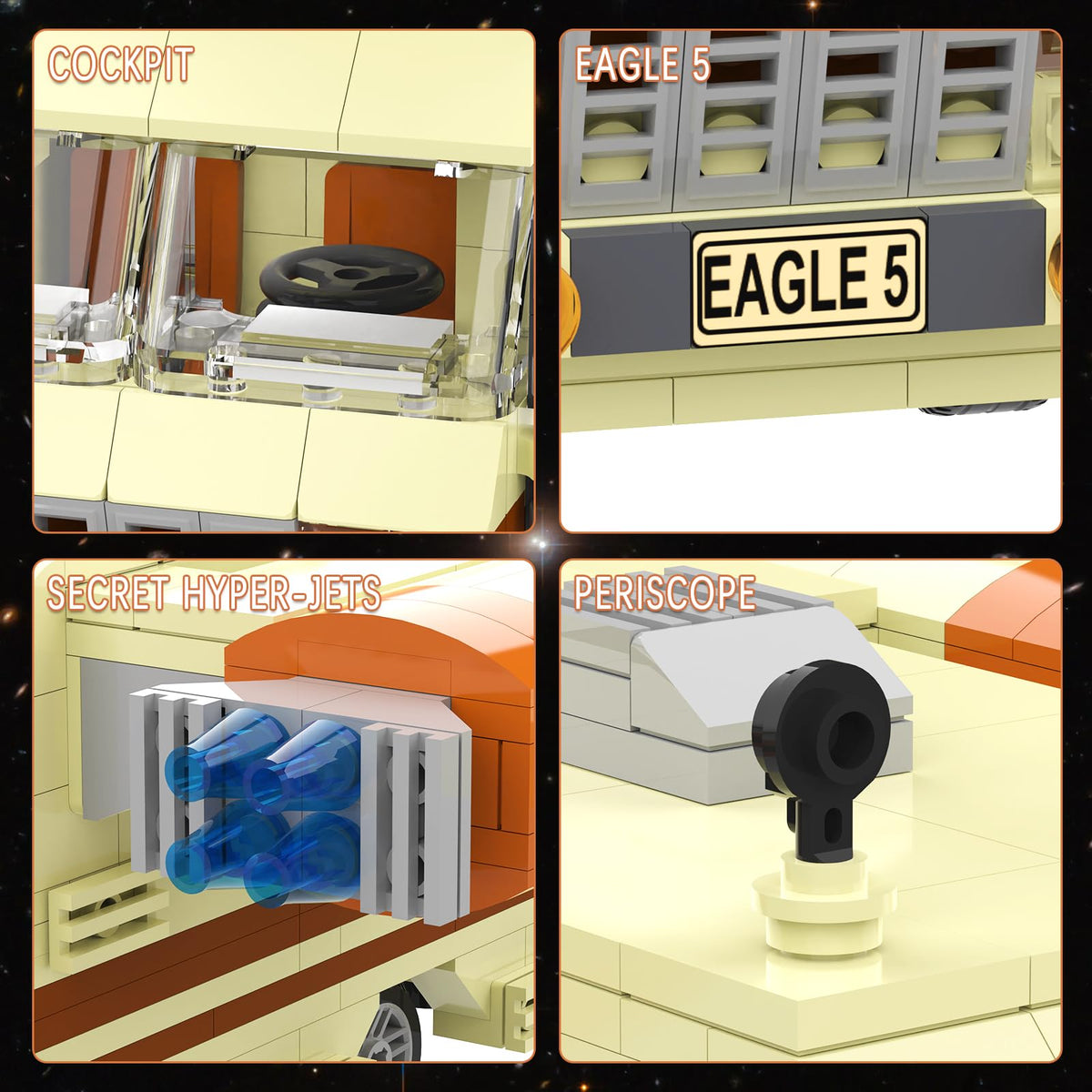 Nubee Spaceballs Eagle 5 blue wing detail boosts replica accuracy during assembly.