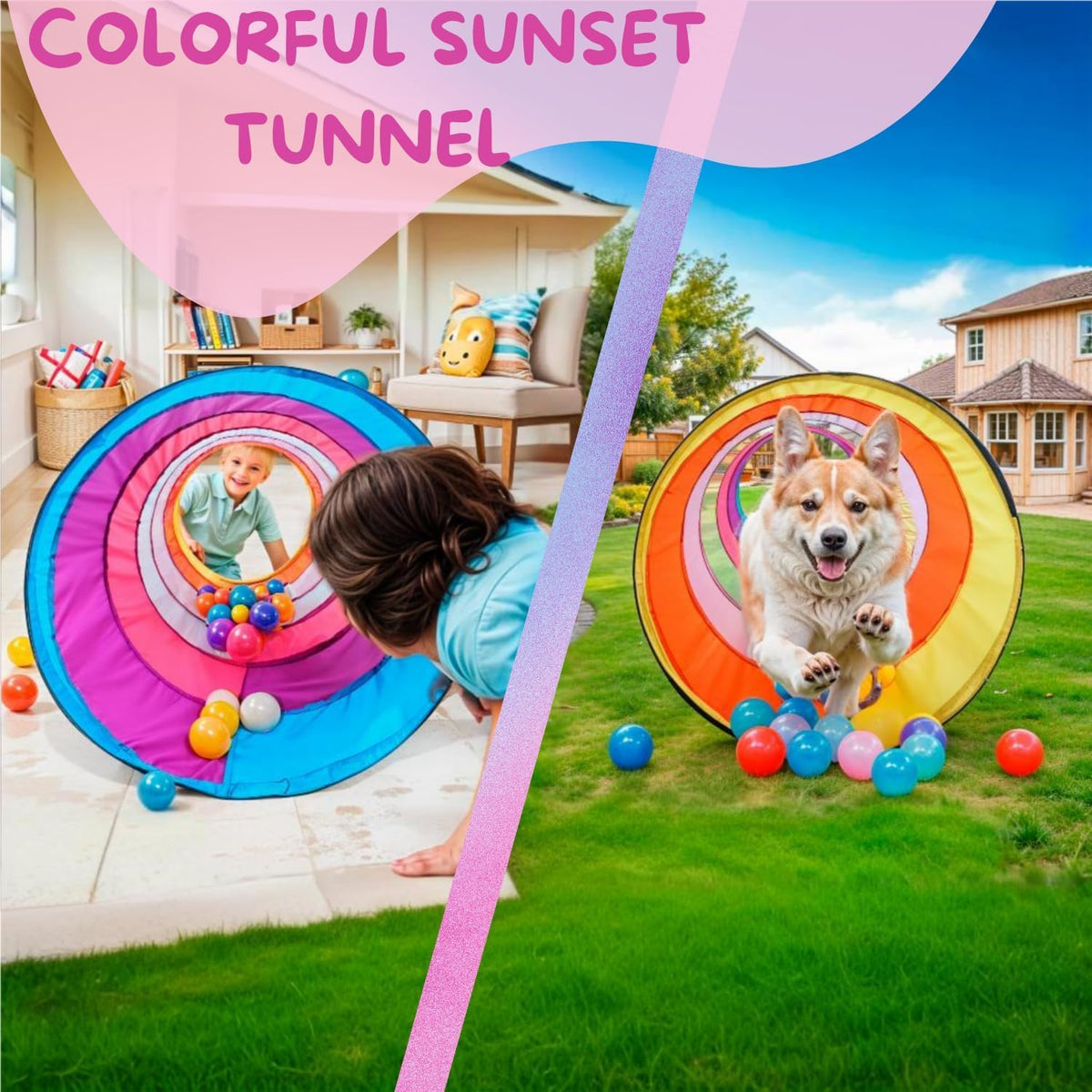NUBUNI Colorful Kids Tunnel interior encourages visual exploration during play