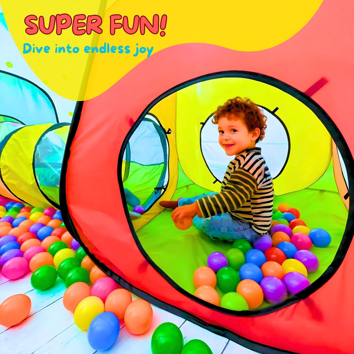 Close-up of the NUBUNI crawling tunnel showing durable fabric for active play