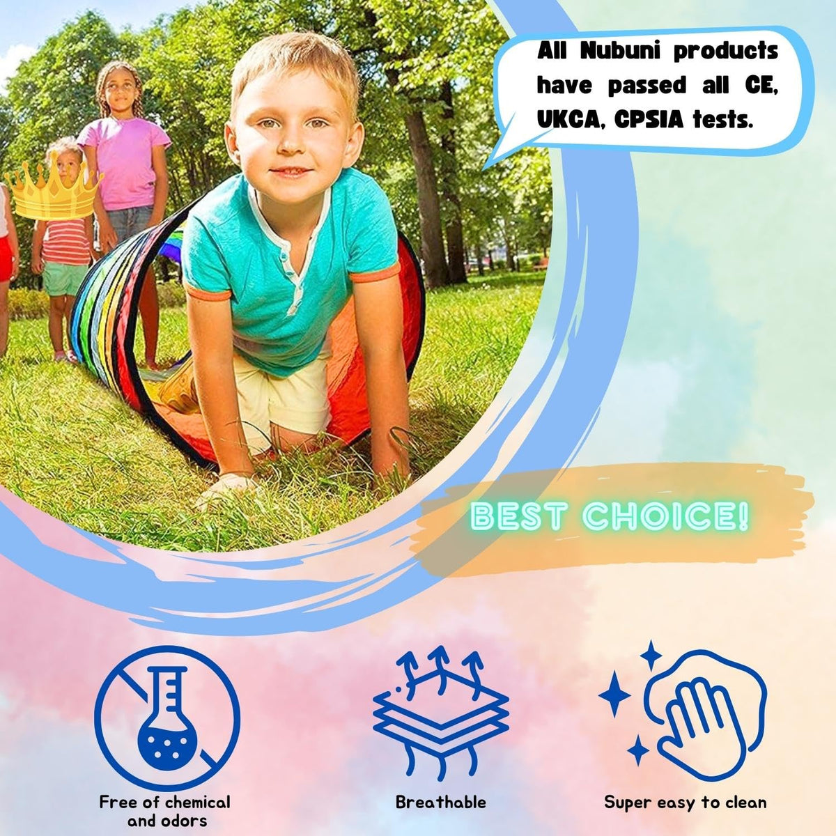 NUBUNI Kids Play Tunnel Rainbow Colors boosts visual exploration.
