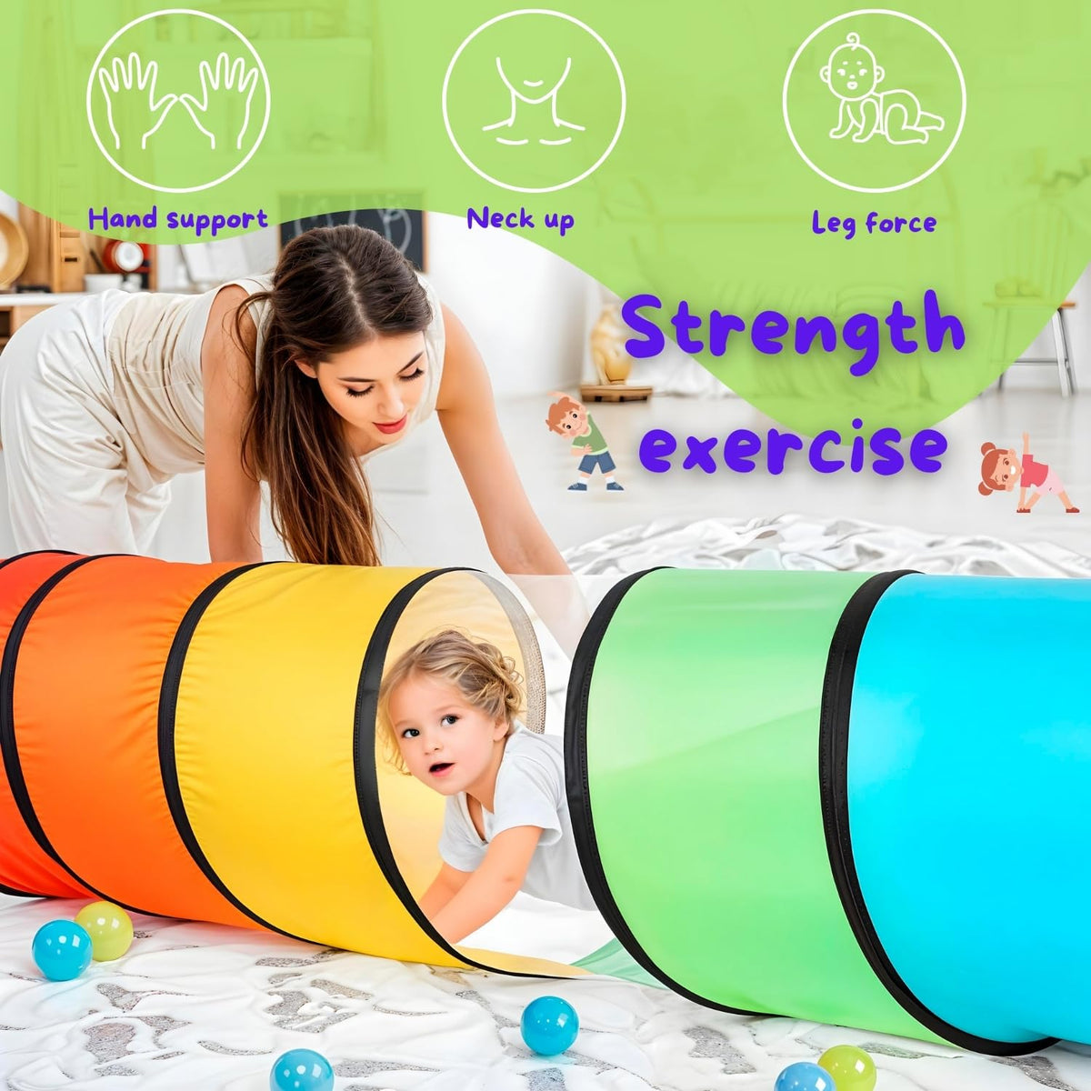 NUBUNI Tunnel Frames Steel-Spring offers sturdy, safe play support.