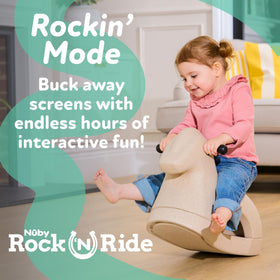 Nuby Rock 'N Ride 3-in-1 toy showing rocking, riding, and scooting in action.