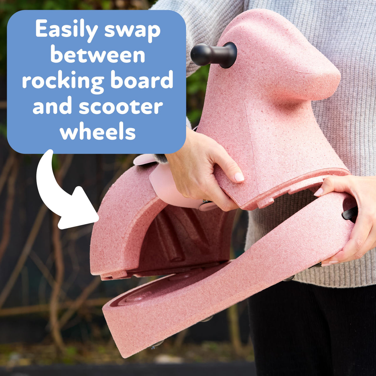 Nuby Rock 'N Ride moves smoothly on carpet for versatile spaces.