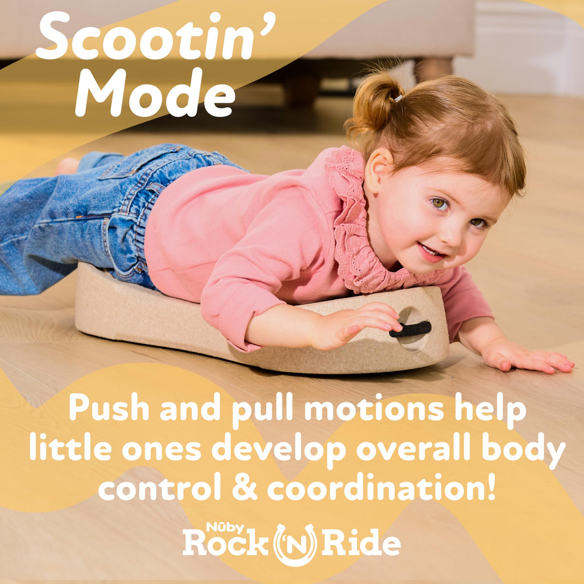 Nuby Rock 'N Ride waterproof surface for quick cleaning after use.