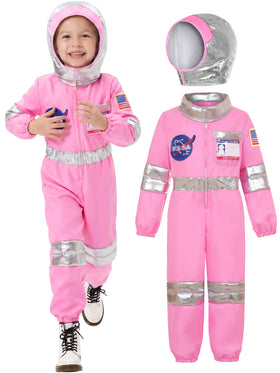 Nuehoryu astronaut costume pink jumpsuit with patches for imaginative play