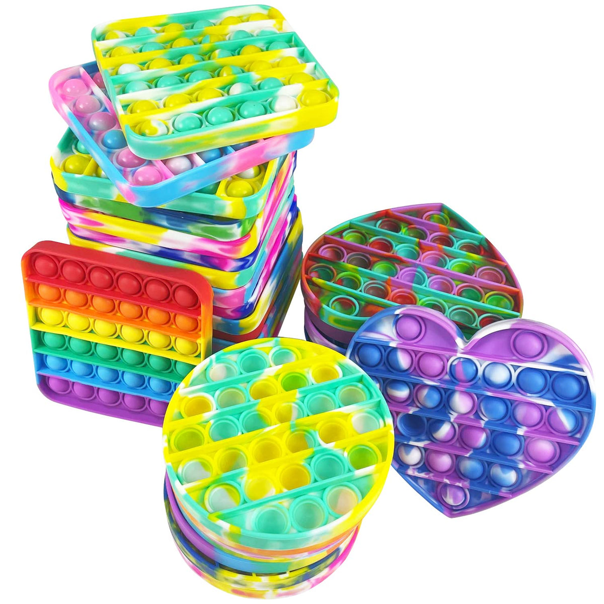 NUENUN random tie-dye silicone pop bubble toy pack for calming sensory play.