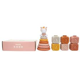 Nueplay gift set presented for baby showers or first birthdays.