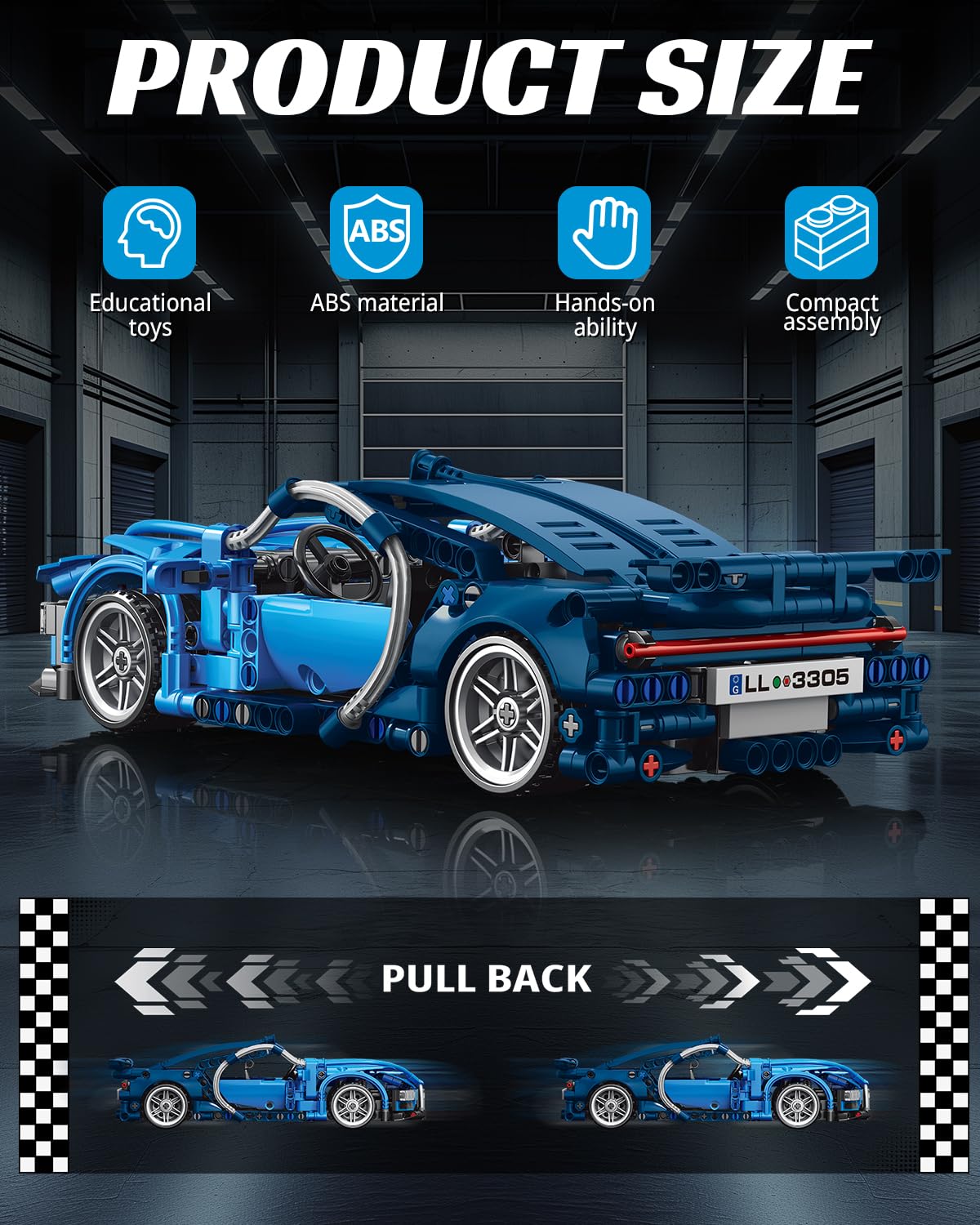 Nueris 1:18 Technic blue front-fender design close-up for realistic aesthetics