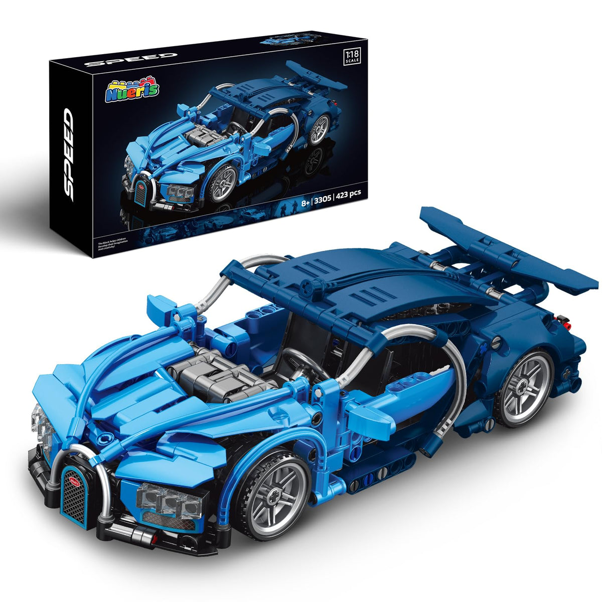 Nueris 1:18 Technic blue pull-back racing car model for display and hands-on play