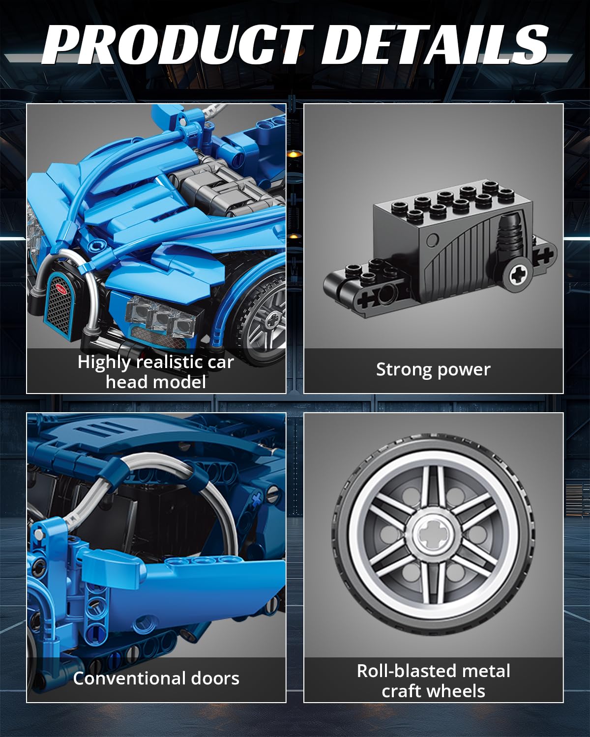 Nueris 1:18 Technic blue rear-wing aero detail for dynamic display