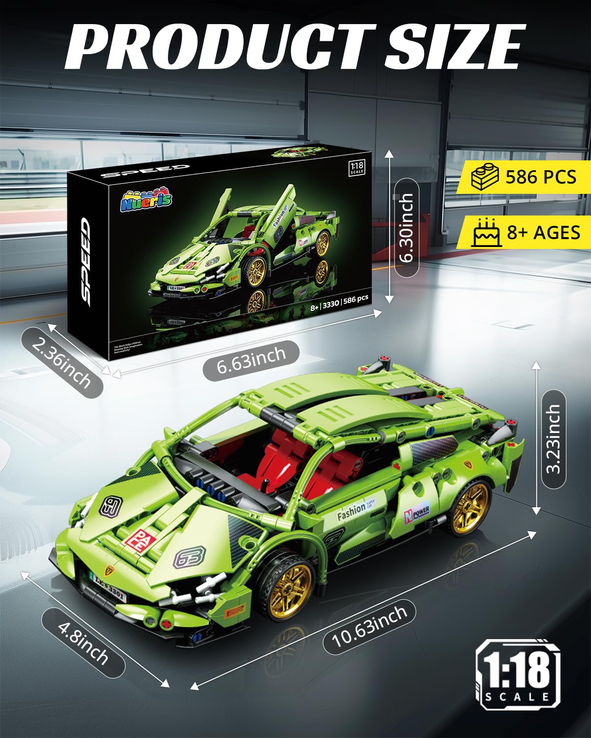 Nueris Technic green car decals add realistic styling and visual impact.