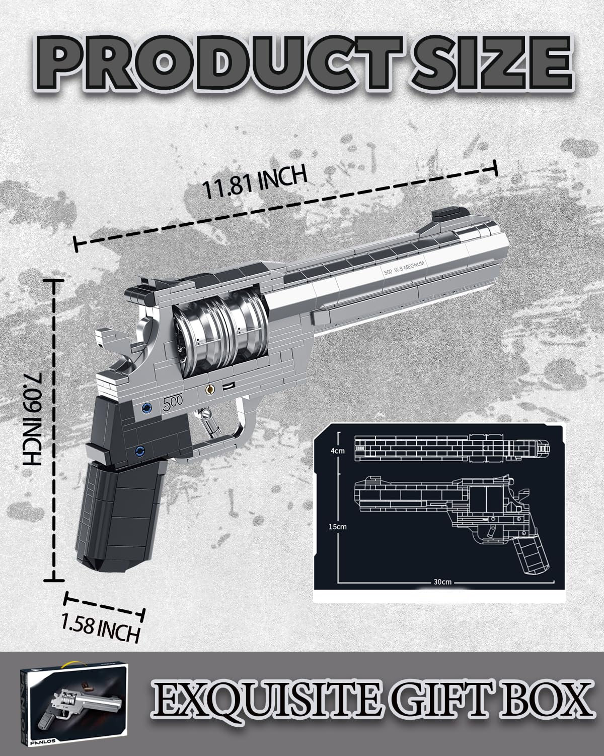 Nueris revolver blocks close-up reveals authentic texture ideal for display.