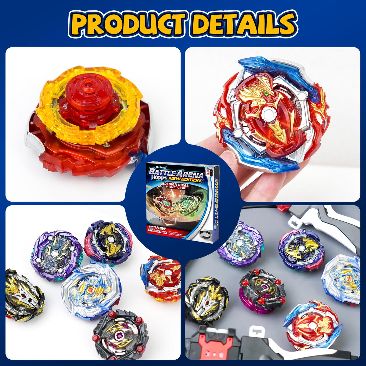 Nuffunx burst tops showcase red blue and gold colorways for vibrant play.