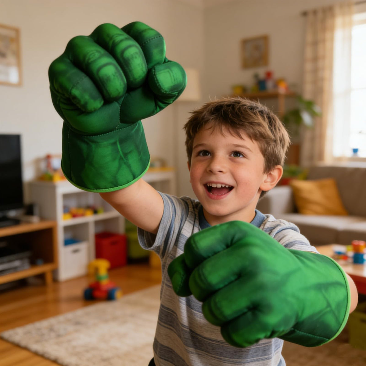 NuGeriAZ green nails detail on superhero hands for cosplay flair.
