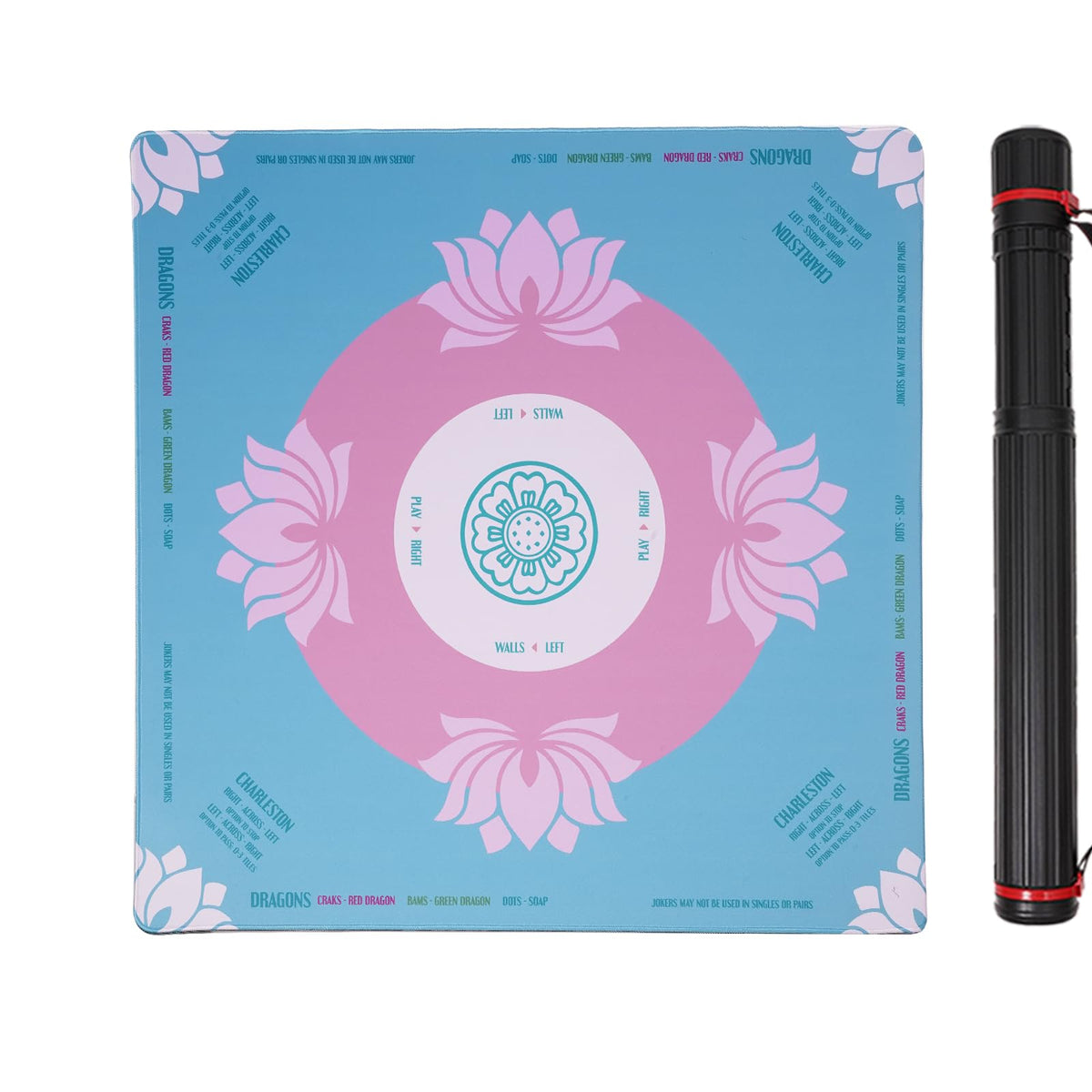 Nugnurt pink mahjong mat top view shows a 315-inch surface for comfortable play