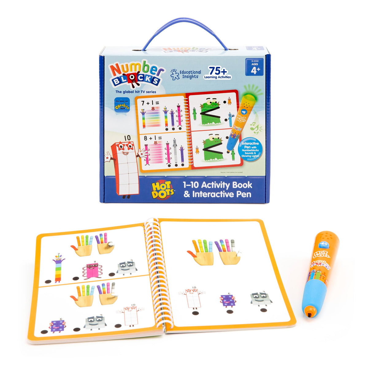 Numberblocks Hot Dots pen lights green to confirm correct answers during learning.