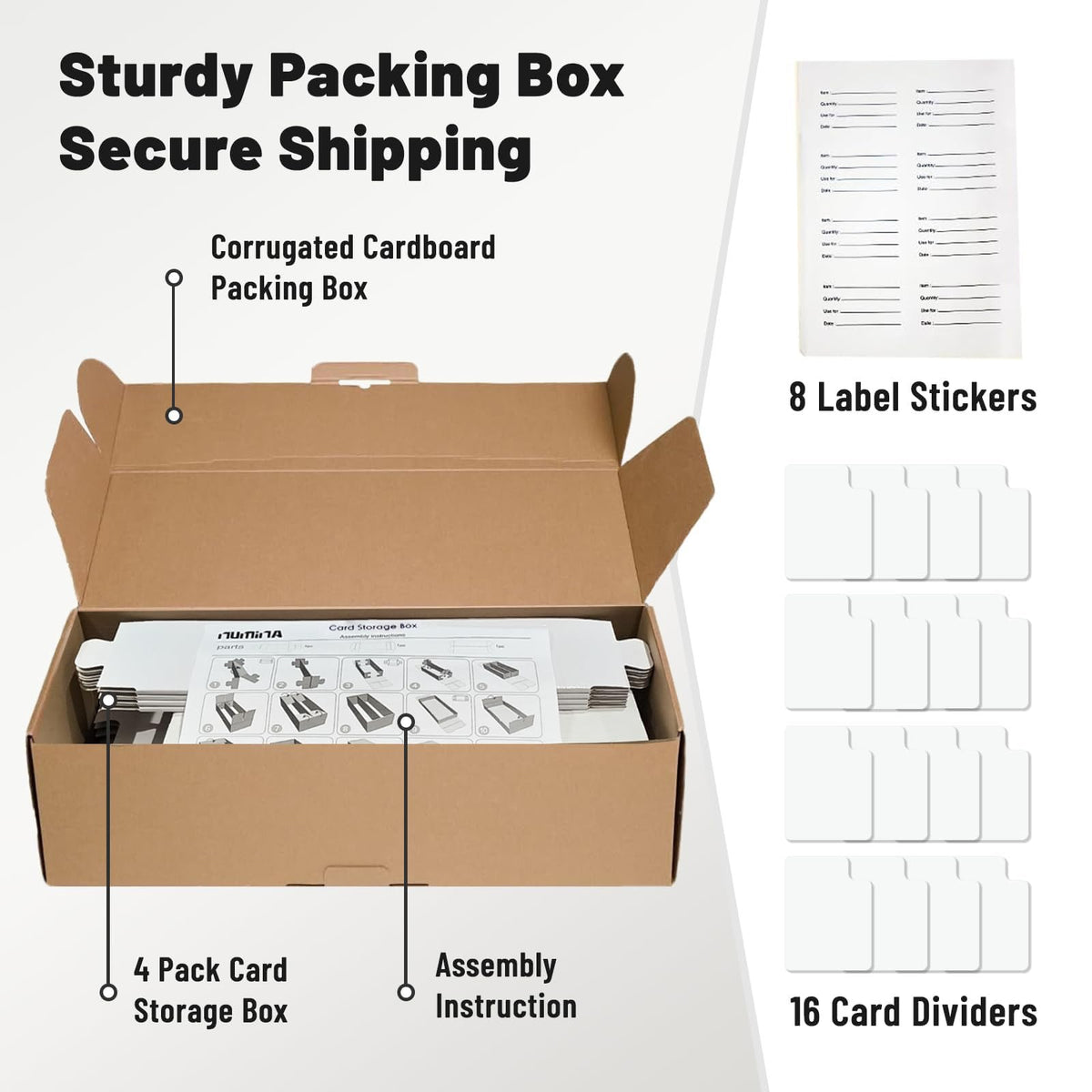 Numina 4-pack 2-row large card storage box shows sturdy heavy-duty cardboard construction.